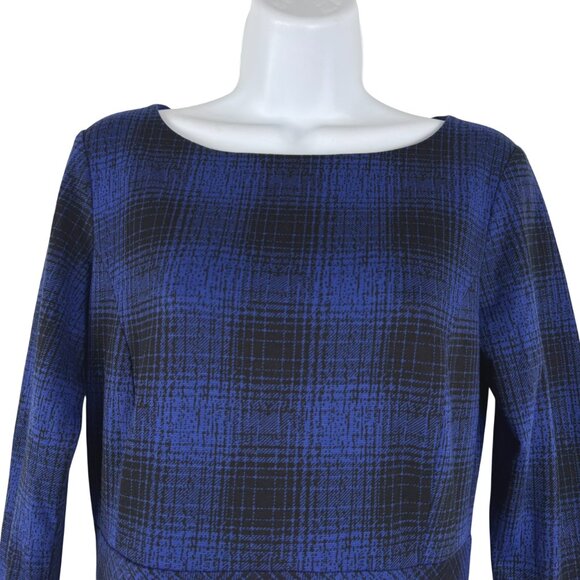 L.L.‎ Bean Signature Dress Womens Size 6 Plaid Blue Black 3/4 Sleeve DR-1715 - Picture 3 of 9